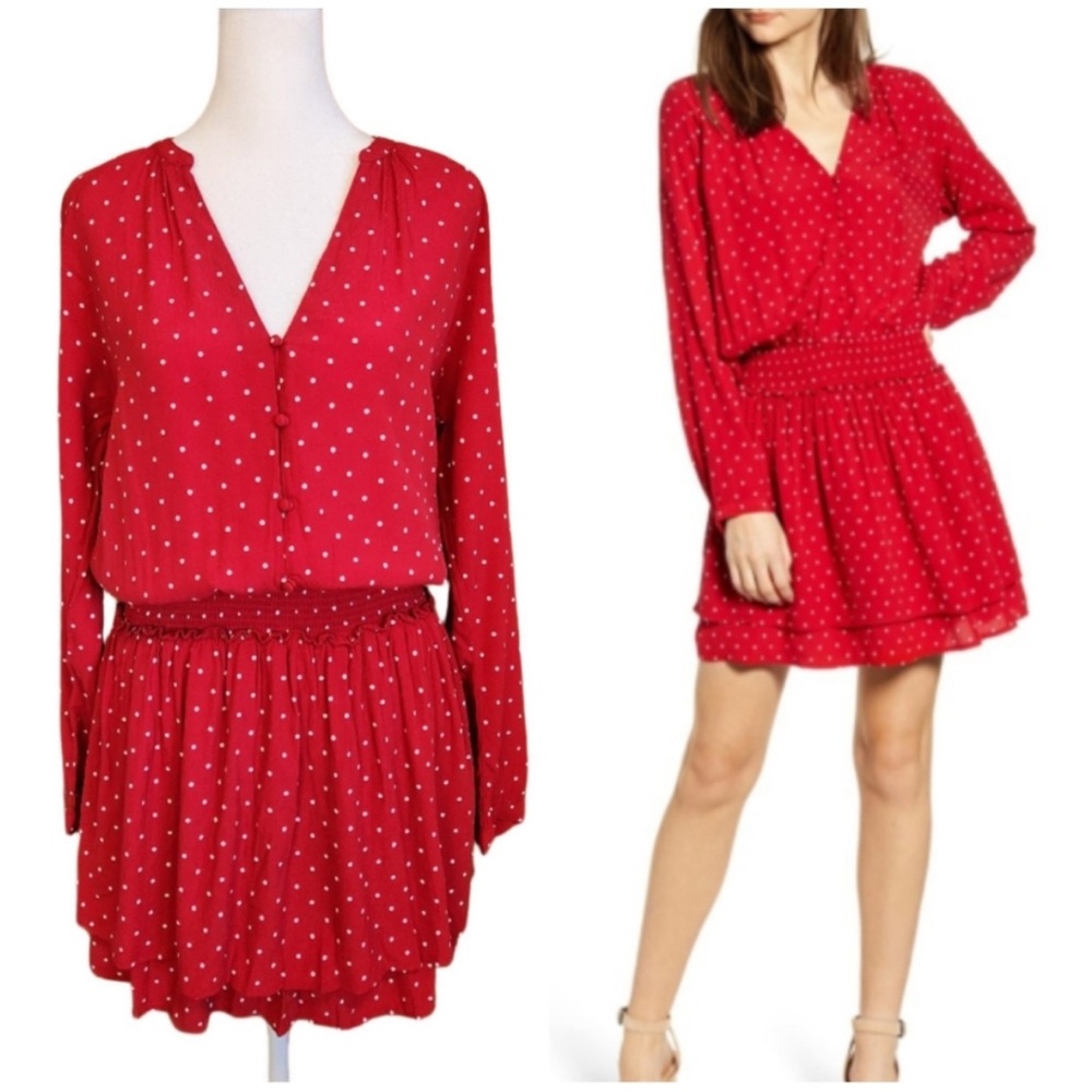 Rails - Jasmine SMOCKED WAIST TIERED RED POLKA DOT DRESS Small